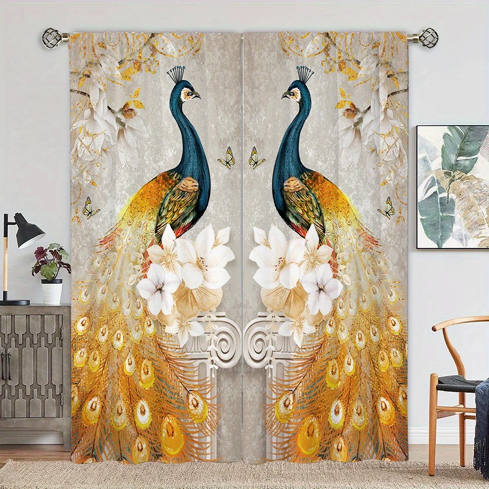 Vintage Peacock Printed Window Curtains Blackout Decorative Drapes For Living Room Bedroom Kitchen Bathroom Home Decor