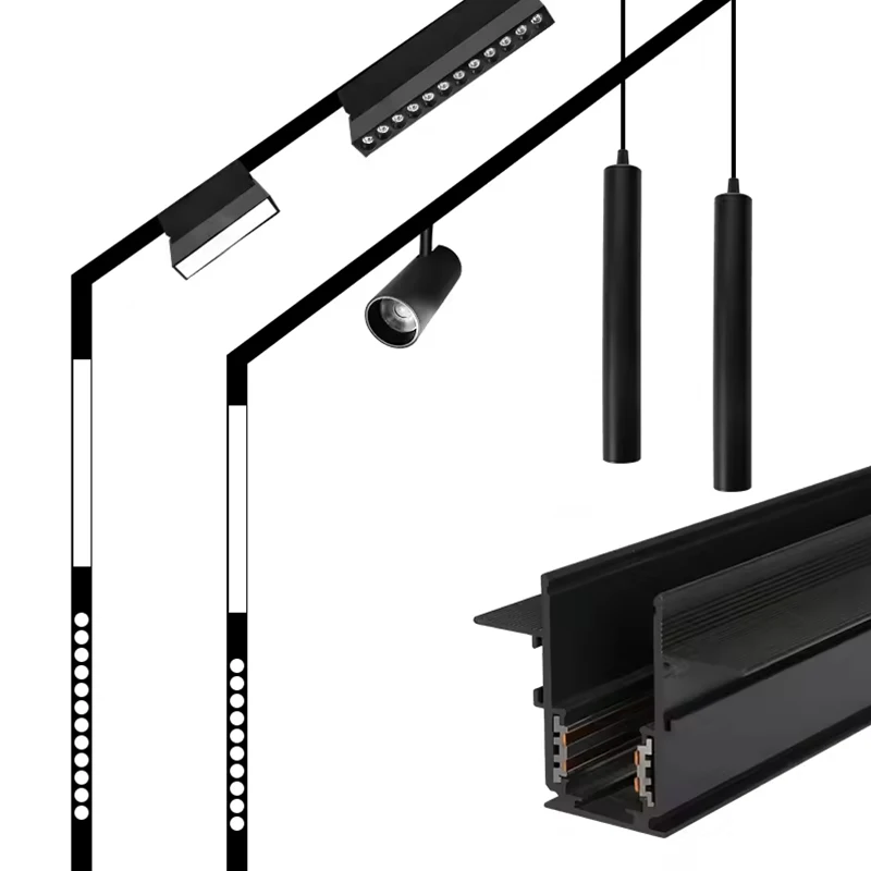 20Type Magnetic Track Light DC48V 1M/2M-Thick Thickened Aluminum Rail Black White Ceiling Embedded Plastering Surface Mounted