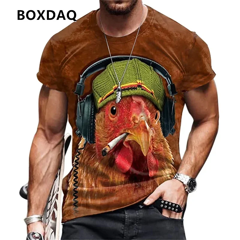 Rooster 3d Printing Funny Men\'s T-Shirt Summer Short Sleeve Animal Pattern Tees Oversize Breathable Loose Casual O-Neck Tops