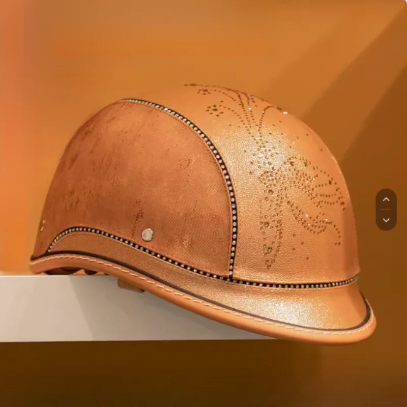 

New Style Gold Half Helmet Personalized Scoop Helmet Couple Motorcycle Helmet Retro Half Helmet Electric Scooter Pedal Diamond