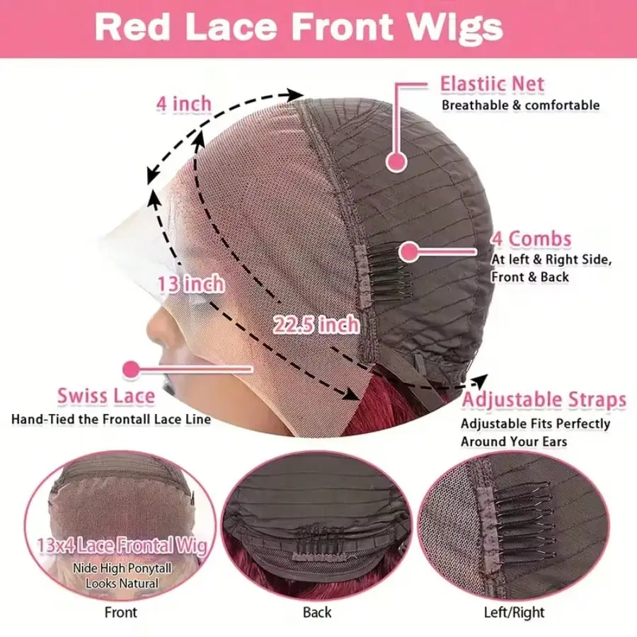 28 Inch 99J Burgundy Body Wave Human Hair 13x4 HD Transparent Lace Front Wigs 250 Density Pre Plucked 99j Burgundy Red Wine Human Hair Wigs For Women Wedding Party Christmas Daily Use - view 8