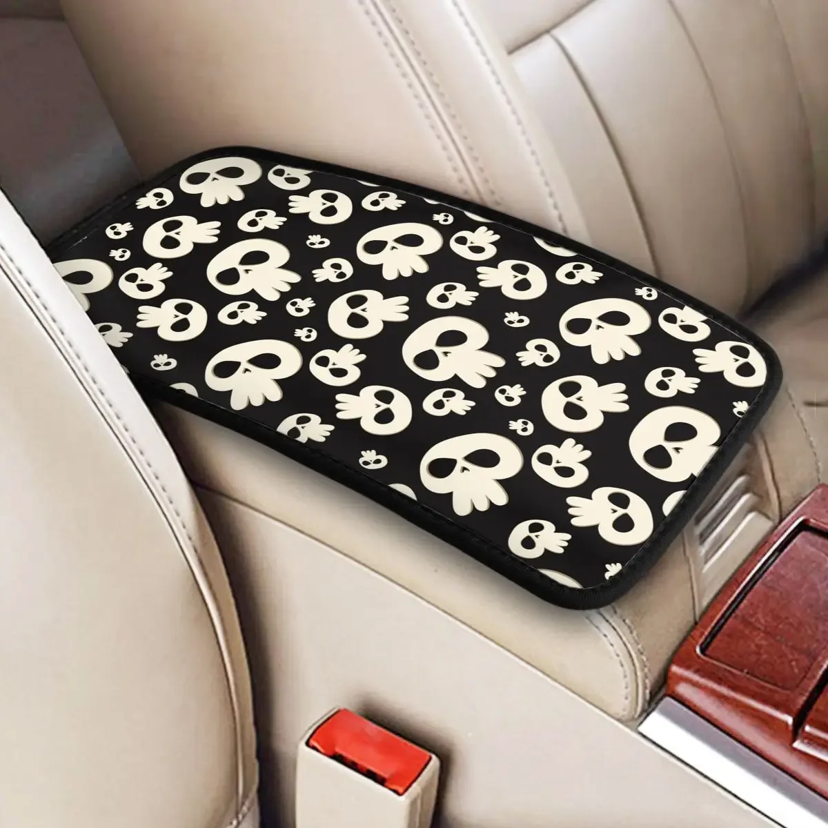 Flower Skull Plaid Center Console Cover Pad for Cars Auto Interior Armrest Cover Mat