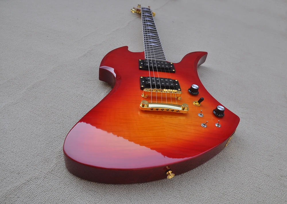 6 Strings Cherry Sunburst Electric Guitar with Quilted Maple Veneer,Humbuckers,Rosewood Fretboard,Customizable