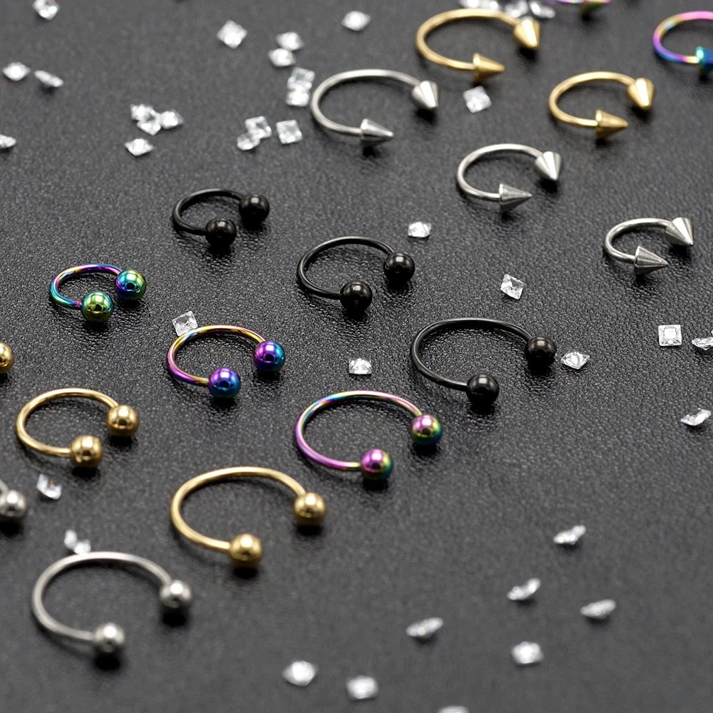 20G Stainless Steel Septum Nose Lip Ear Piercing Ring Set CBB Nostril Pirsing Circular Horseshoe Hoop Black Gold Color 0.8mm