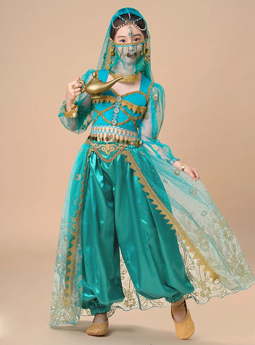 

Костюм для восточных танцев с длинными рукавами: сари для девочек, одежда для выступлений, детская сценическая одежда