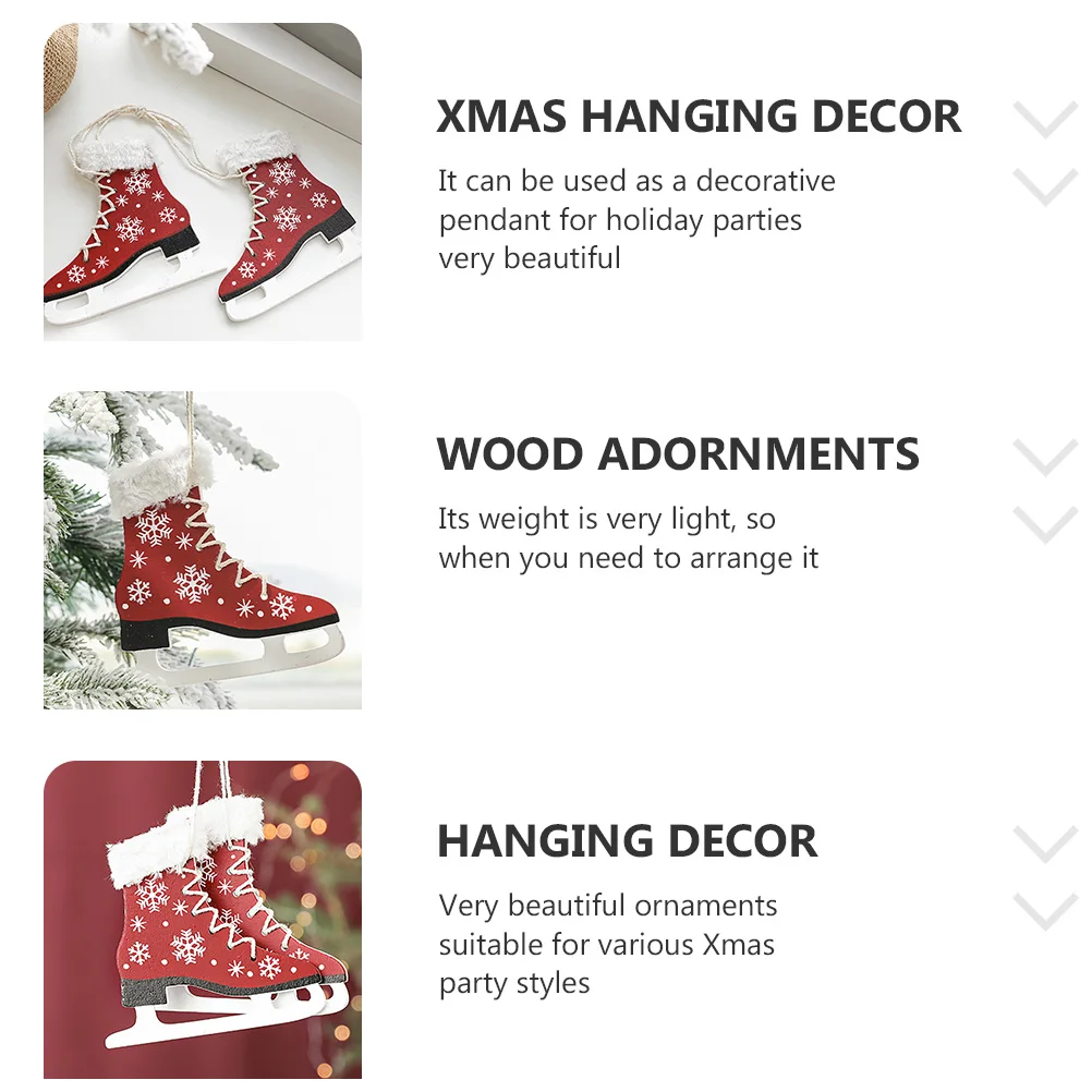 

2Pcs Wood Skate-Shaped Xmas Pendant Hanging Decor Party Adornments Festive Pendant Christmas Decoration Wood Adornments
