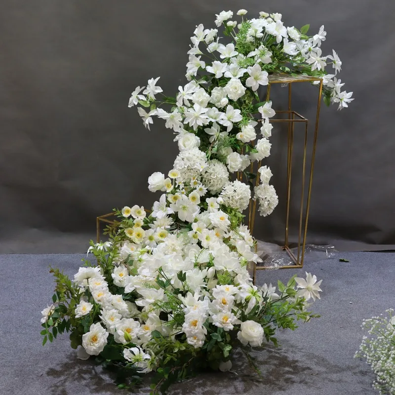 New white flower ball row wedding stage