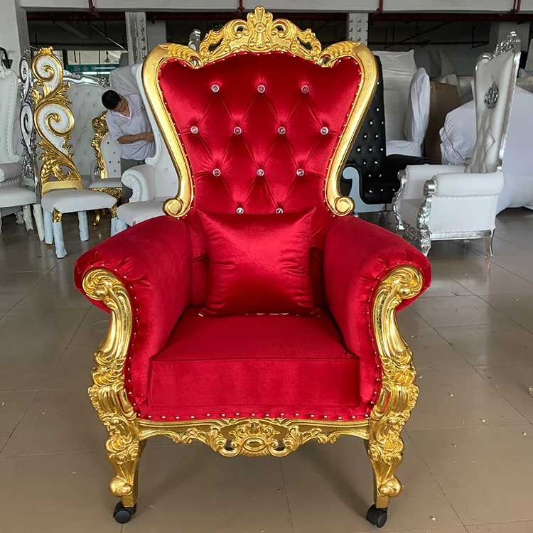 

Factory New Antique Red Queen Throne Chair King Furniture For Weddings Wholesale