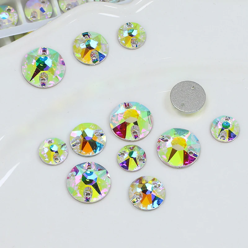 Round Rivoil Strass Sew On Rhinestones Flat Back Glass Crystal Sewing Accessories Applique Stones For Needlework Clothes Dress