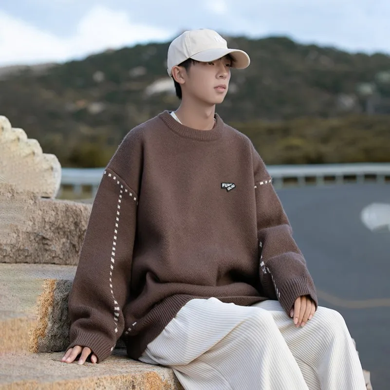 

Loose Long Sve round Ne Knitted Sweater for Boys Spring Autumn Casual Wear Comfortable Breathable Youth Faion y ...