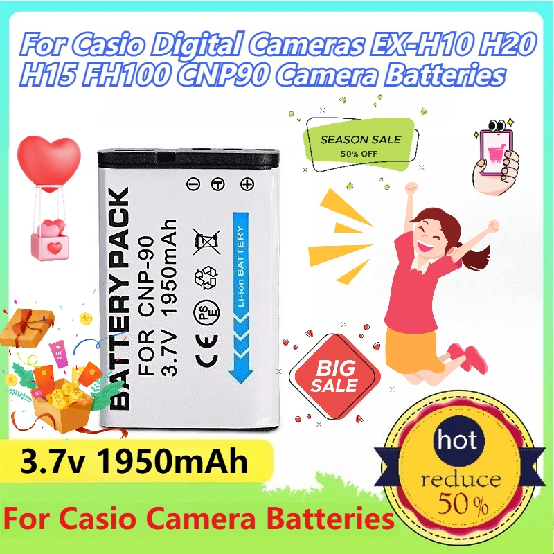 

3.7v 1950mAh CNP-90 Battery for Casio Digital Cameras EX-H10 H20 H15 FH100 CNP90 Camera Batteries
