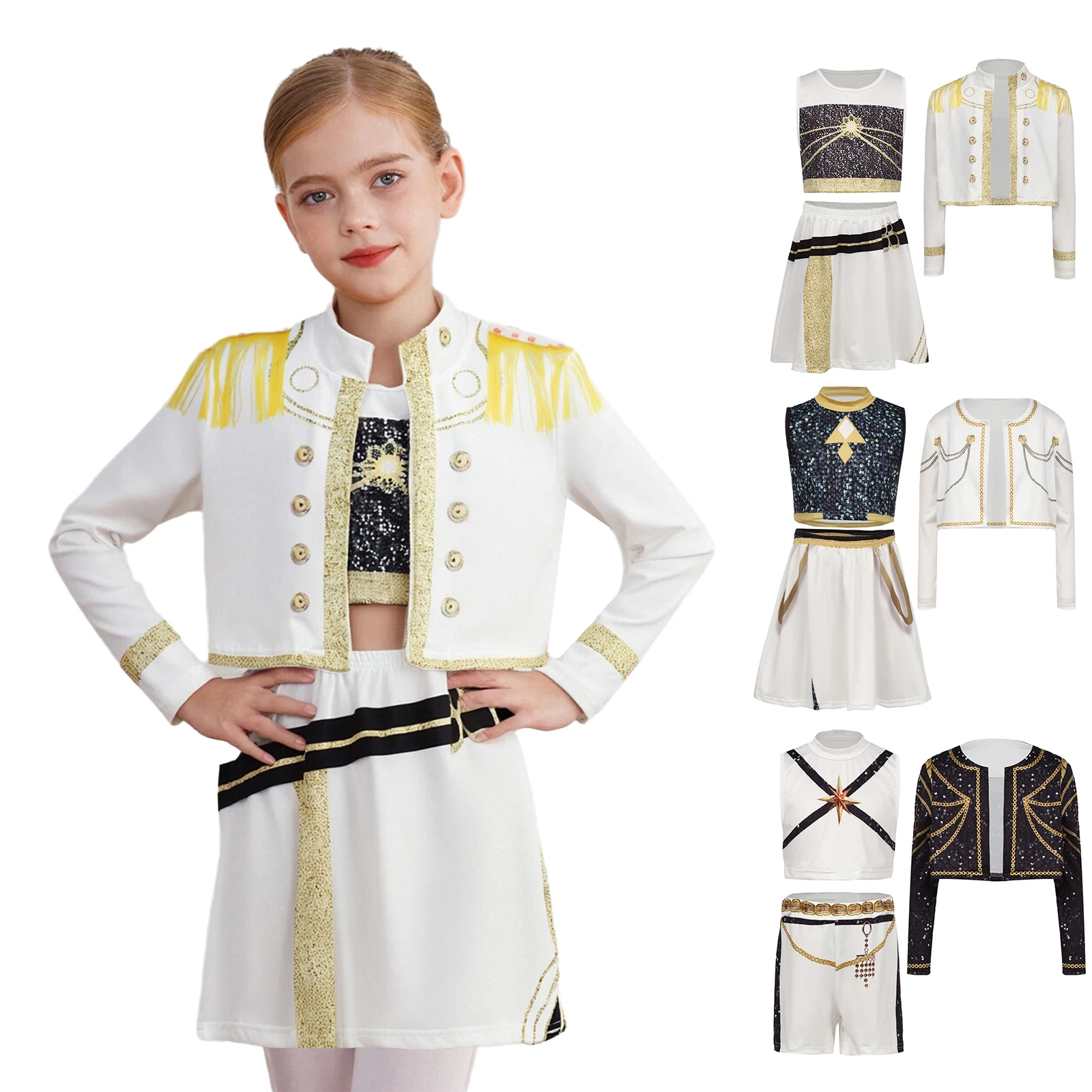 أطفال بنات أنيمي المطربين تأثيري حلي مطبوعة كم طويل الترتر سترة مع سترة تنورة لمرحلة الأداء حفلة الهالوين