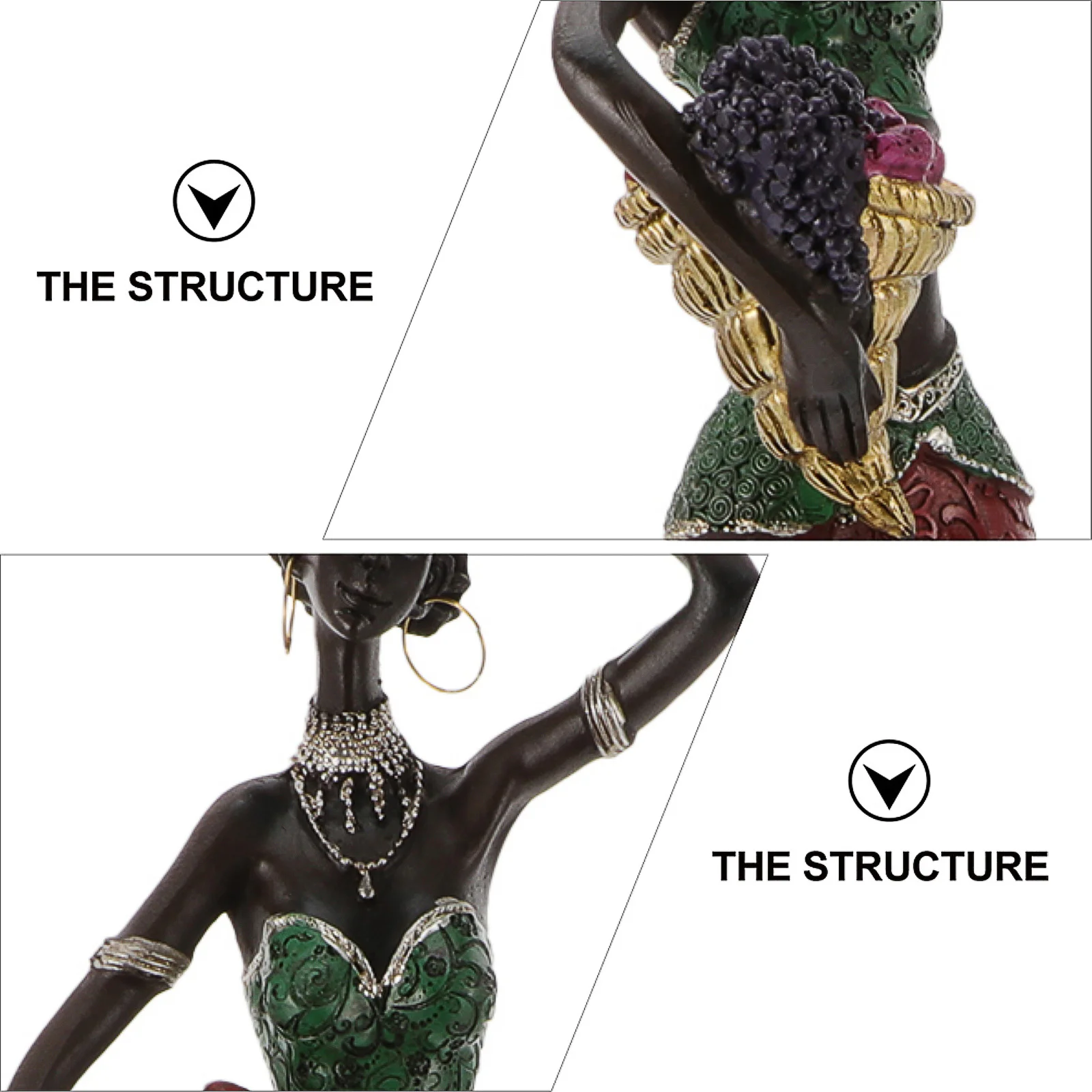 

1Pcs African Women Statue Resin Handmade Fine Workmanship Decorative Sculpture for Desk Home Office Car Ethnic Style Resin Art