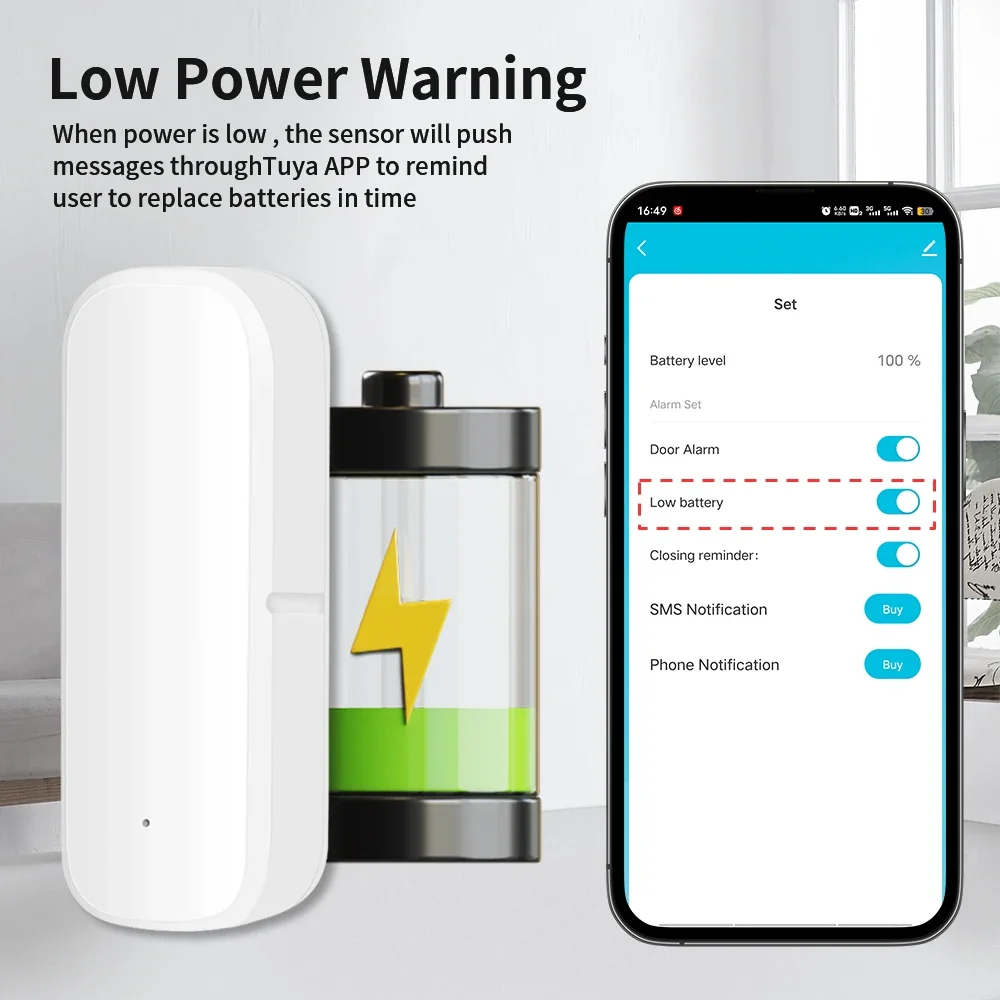 TNCE Tuya Door Window Sensor wifi/zigbee, Open Close Detector Home Security Alarm System, Smart Life Remote Control alexa google