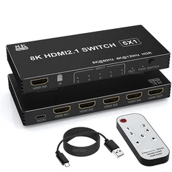 5 Port HDMI Switch 3x1 4x1 5x1 8K 60Hz HDMI 2.1 Switcher Selector Hub 5 in 1 out with IR Remote HDR 4K 120Hz for Xbox PS4 PC TV