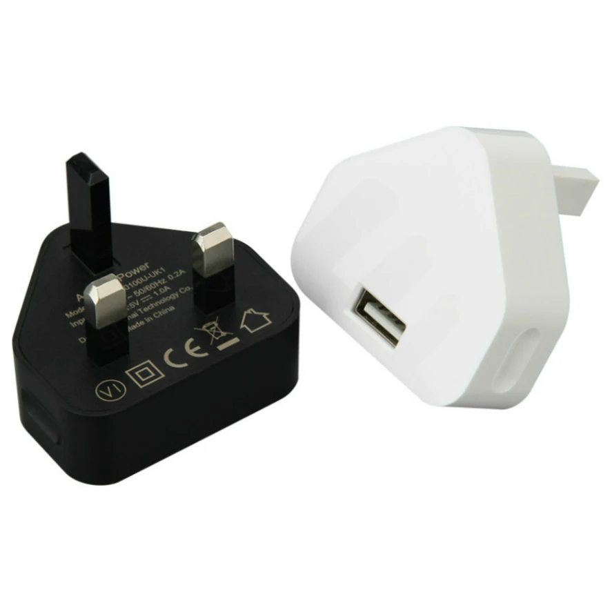 50pcs UK 3 Pin Mains Plug Fast Charge 5V 1A USB Wall Charger Home Travel Power Adapter For iPhone Xiaomi Samsung Smart Phone