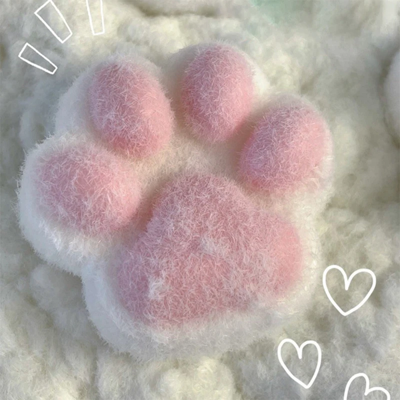 TPR-Patte de Chat en Silicone Rose avec Fourrure Soulignée, Mini Jouet Kawaii en Peluche