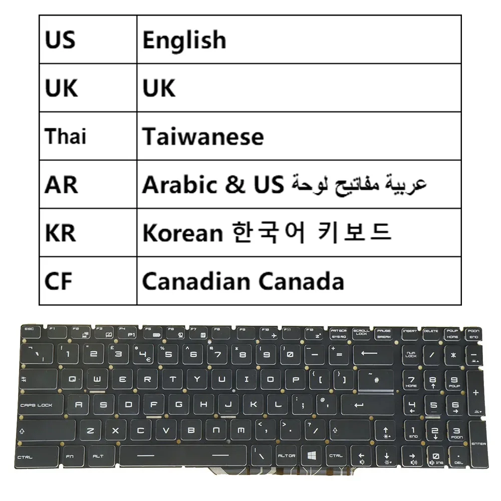 

Keyboard For MSI MS-16H4 MS-16H5 MS-16H7 MS-16H8 MS-16J1 MS-16J2 MS-16J4 RGB Backlit US UK Thai Taiwanese Arabic Korean Canadian