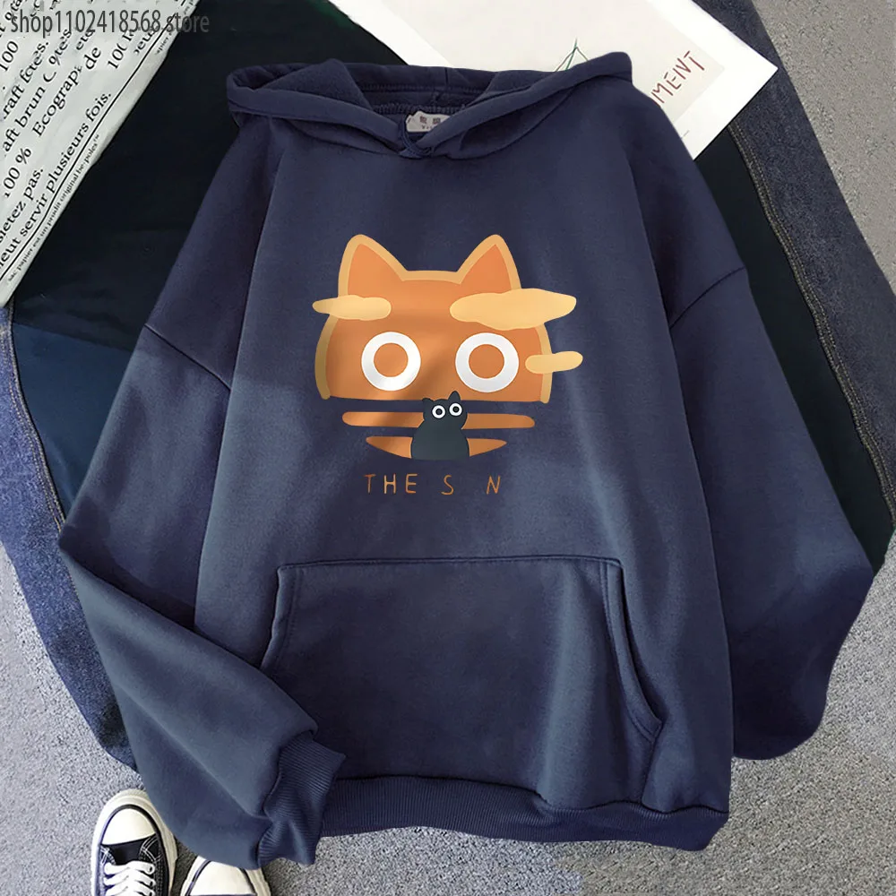 The Sun Orange Cat Graphic Hoodies Fun Long Sleeve Casual Y2k Clothes Long Sleeve Winter Fleece Tops Harajuku Men Women Pullover