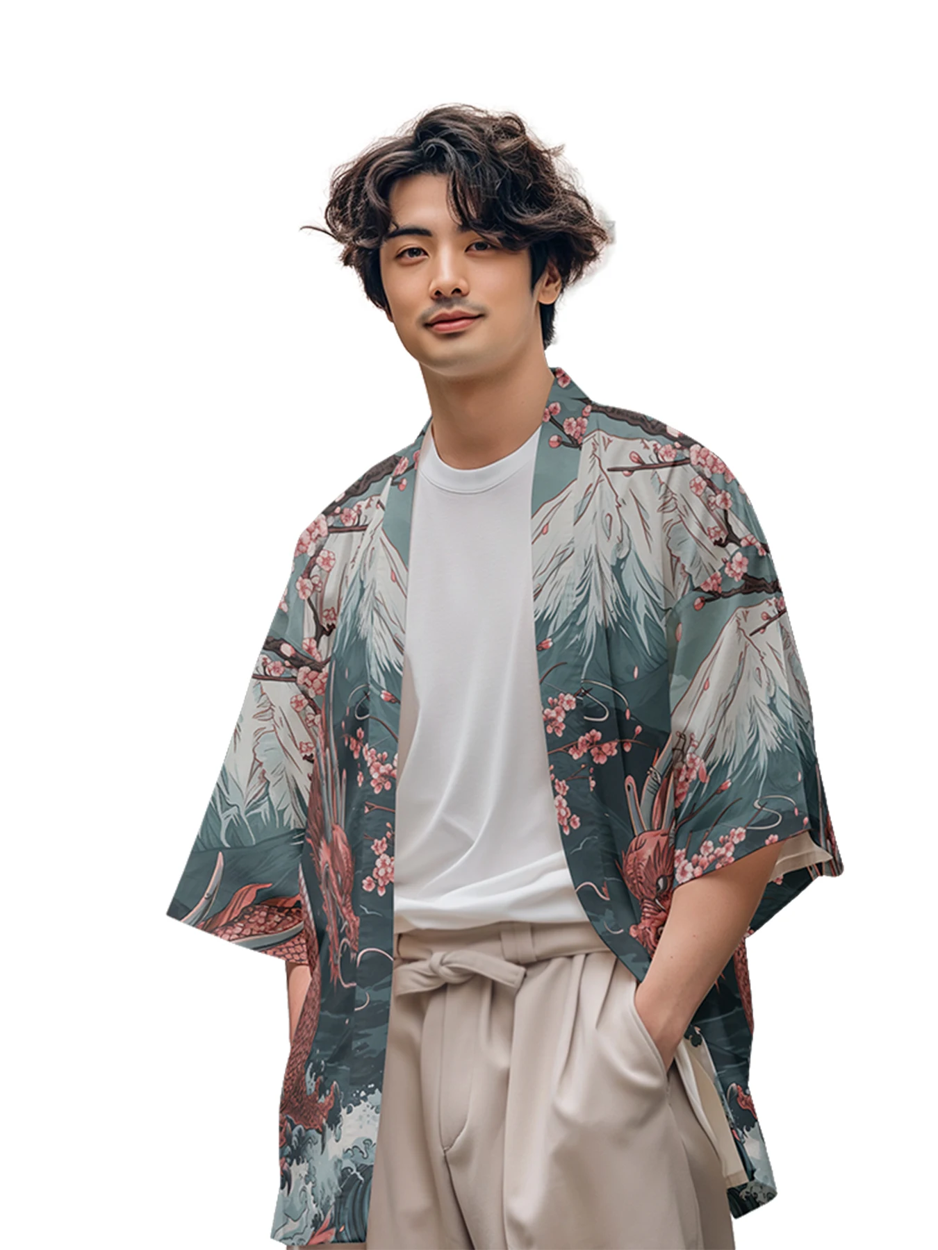 

Classic Versatile Models of Fashion Anime Dragon Feather Weaving Robe Men's Fashion Design Casual Kimono Men's Tops