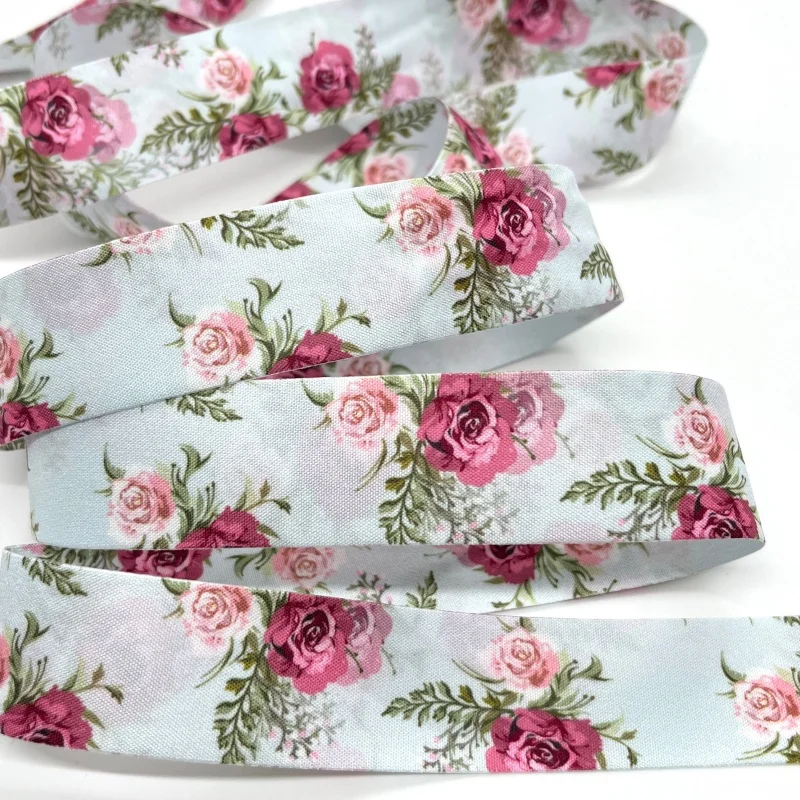 Double Face Floral Printed Fabrics Ribbon 2.5-4cm 3Yards For Handmade DIY Craft Bows Scrapbook Easter Wedding Deco Gift Packing