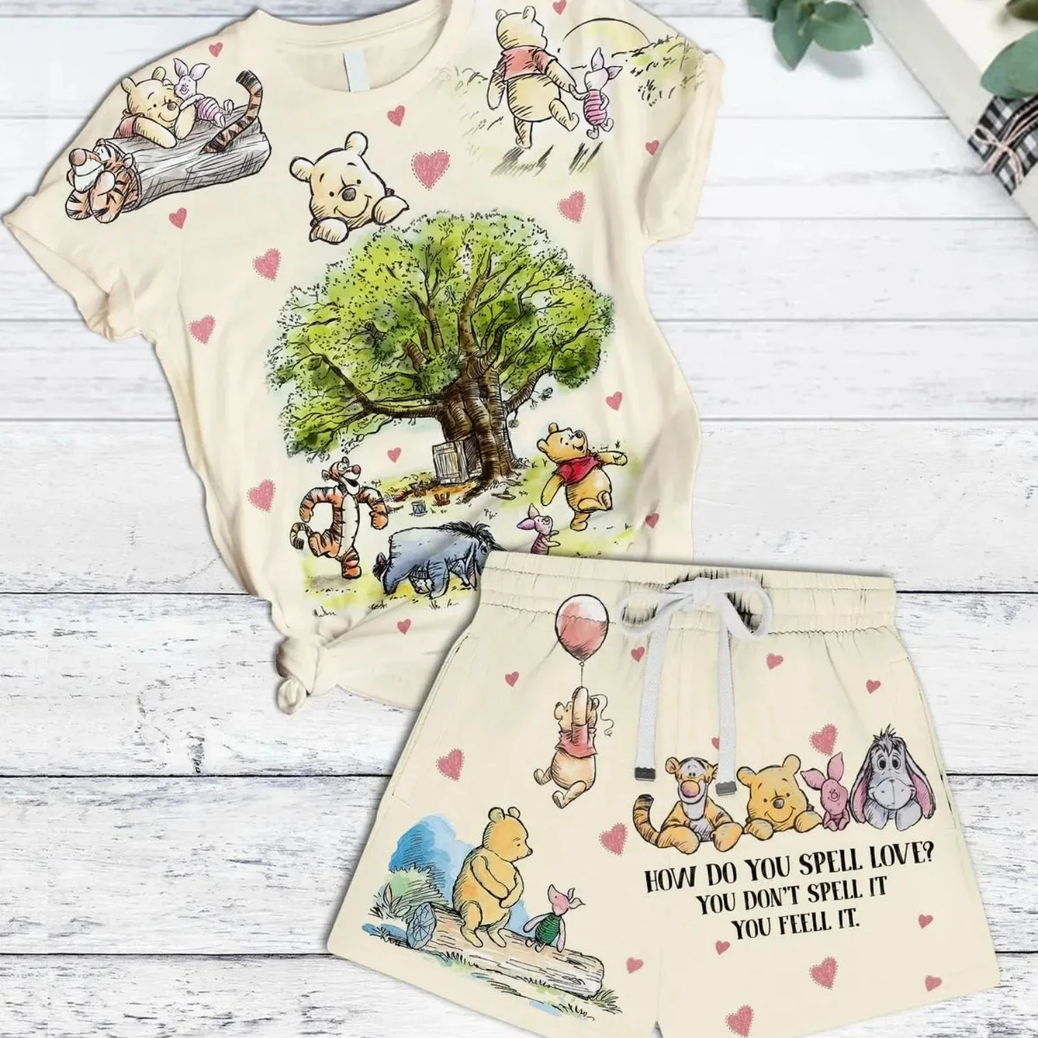 

Винтажная футболка и шорты с изображением Винни-Пуха, футболка с изображением Пуха и его друзей, пижамный комплект с медведем Пухом, женские шорты с изображением Винни-Пуха