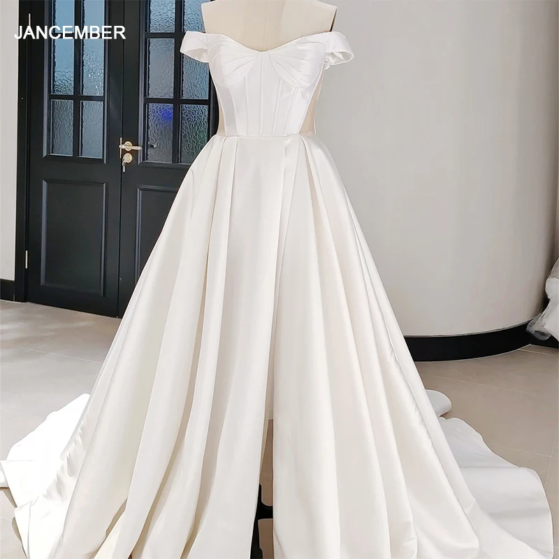 A-Linien-Hochzeitskleider im Boho-Stil, bodenlanges Brautkleid, weißes Satin-Abendkleid, Hochzeits- und Ballkleider, maßgeschneidertes Brautkleid