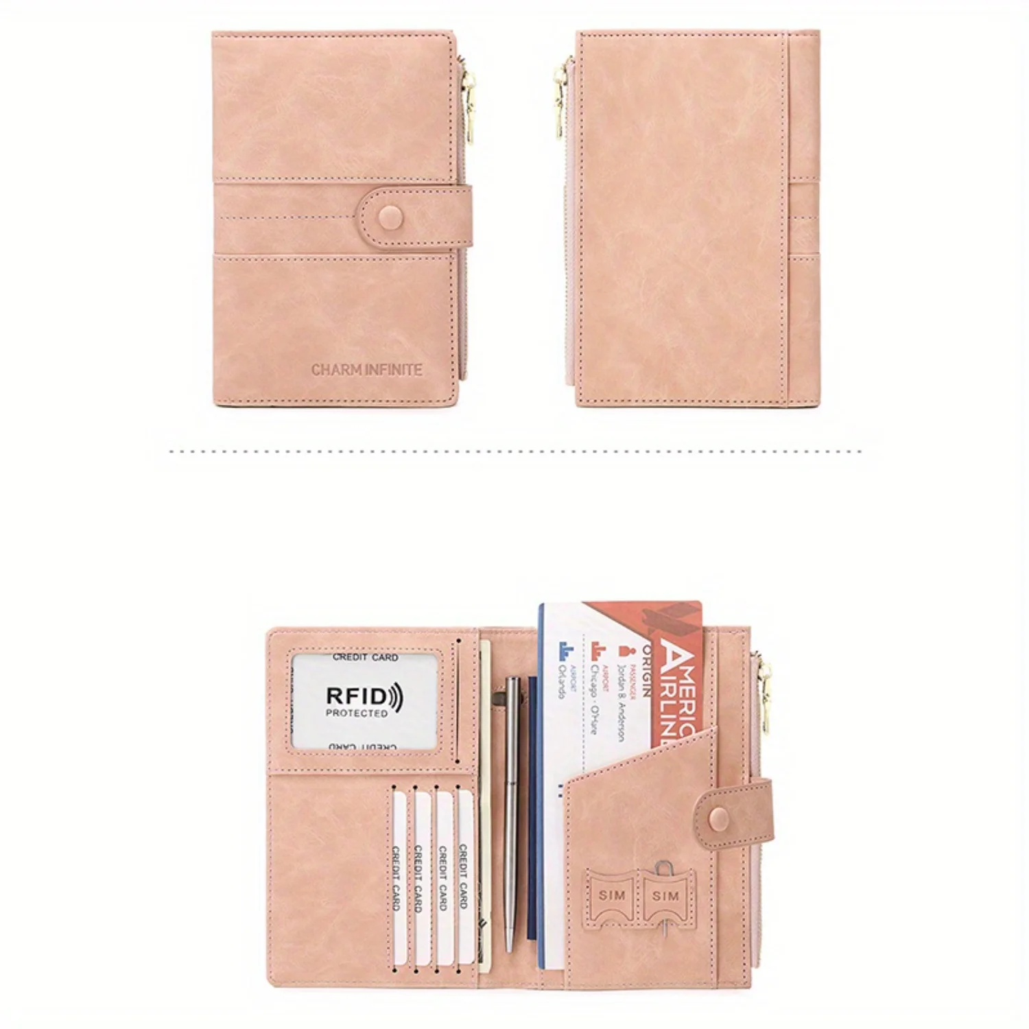 Travel Document Bag Passport Clip Zipper Buckle Multi-functional Organized Holder