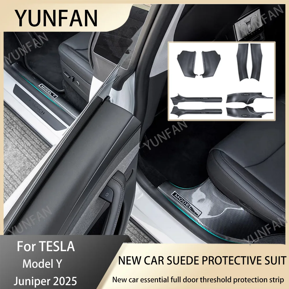 

Для Tesla new Model Y Juniper 2025, защита передних и задних порогов, защита от царапин, фетровая крышка, пороговые полосы, аксессуары для интерьера автомобиля