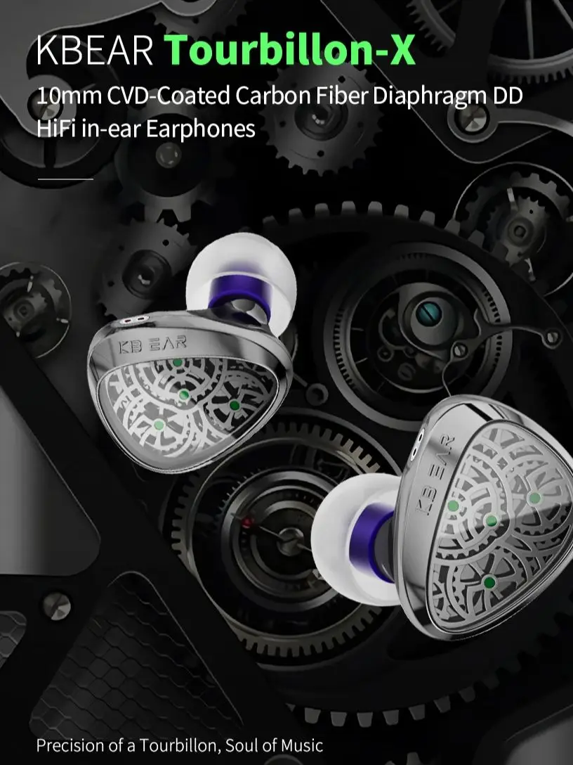 KBEAR TBX Tourbillon X IEMS In-Earphone Wired Headphones 10mm CVD-Coated Carbon Fiber Diaphragm Deep Bass Gaming Headset