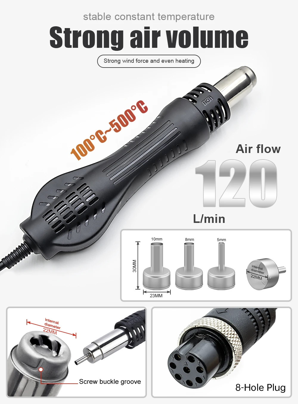 JCD-pistola de aire caliente 858D BGA, estación de soldadura de retrabajo, 700 V/220V, para reparación de soldadura SMD SMT, 110 W