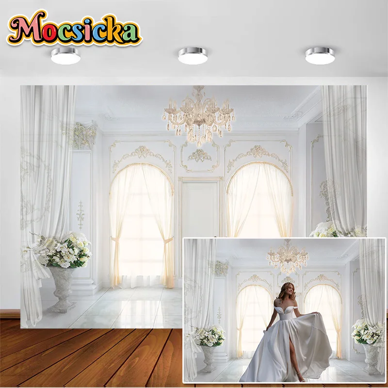 White Palace Backgrounds for Wedding Photography Chandelier Flowers Engagement Party Backdrop Bridal Shower Decoration Banners