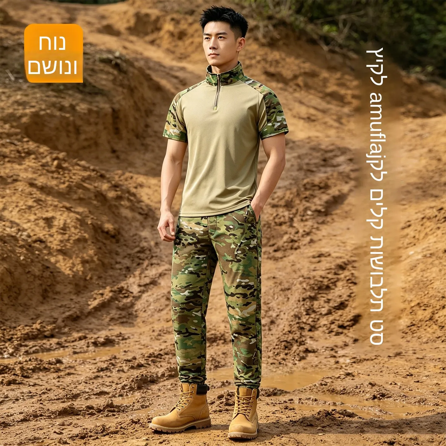 Outdoor Camouflage Uniform Set Men's Summer Thin Breathable Dirt Resistant Wearable T-shirt Elastic Frog Suit Workwear