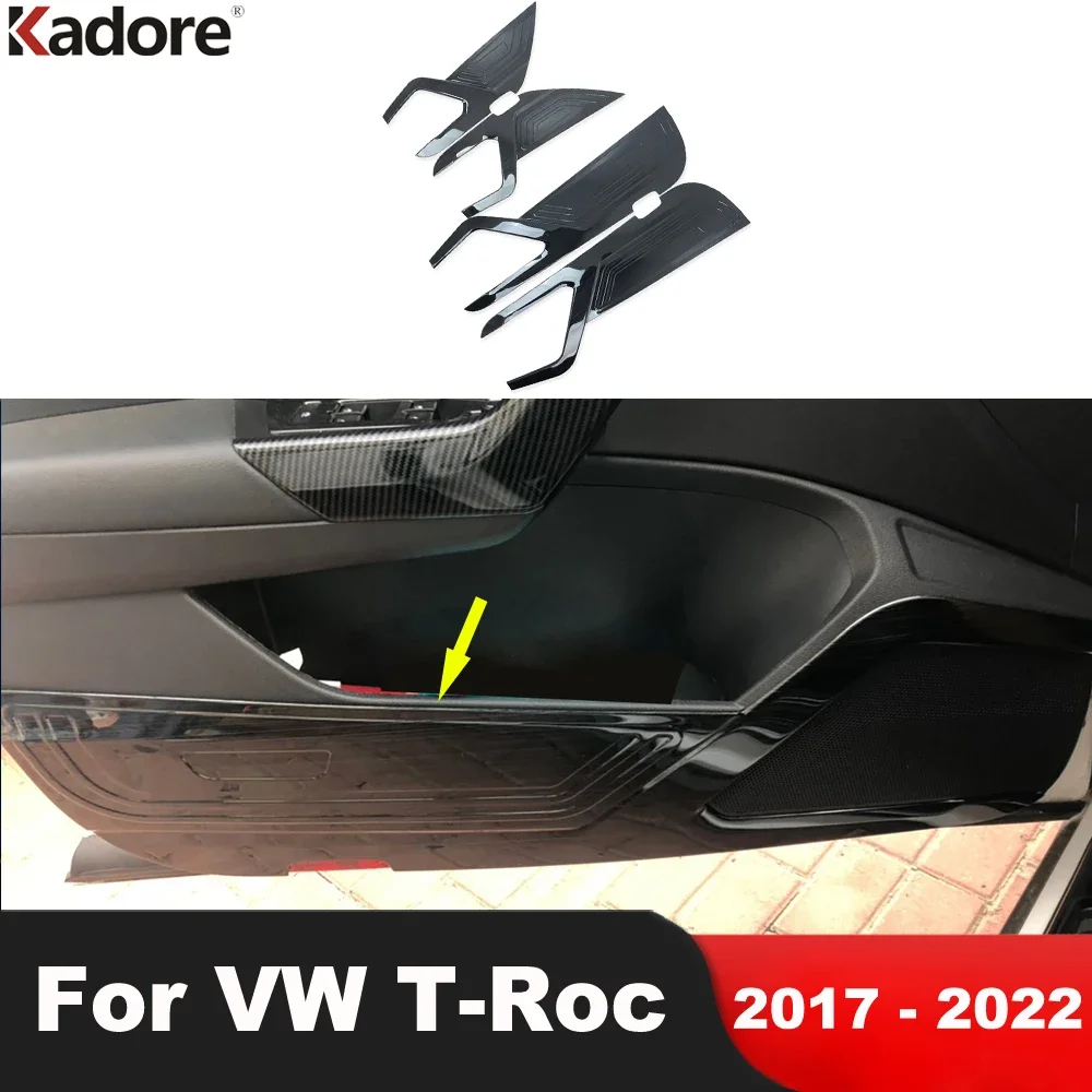 Car Inner Door Anti-Kick Plate Protector Pad Cover Trim For Volkswagen VW T-Roc TROC 2017-2021 2022 Steel Interior Accessories