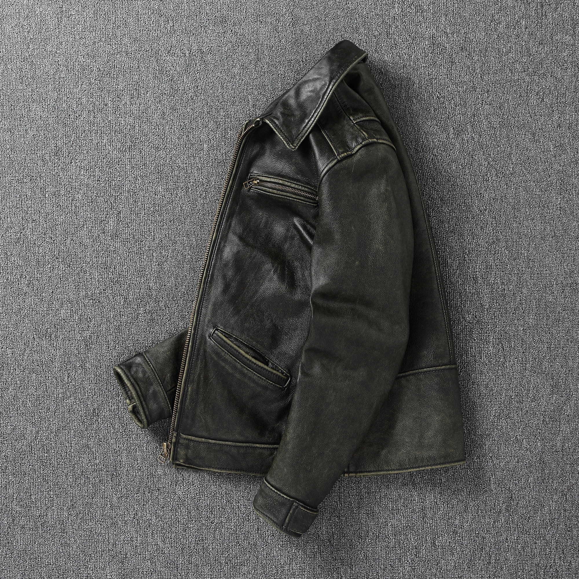 Винтажная потертая мужская кожаная куртка из воловьей кожи 1930-х годов, повседневное пальто с короткими лацканами