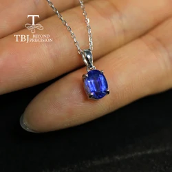 925 Sterling silver simple pendant solitaire necklace Natural kyanite blue gemstones oval 6*8mm fine jewelry for women