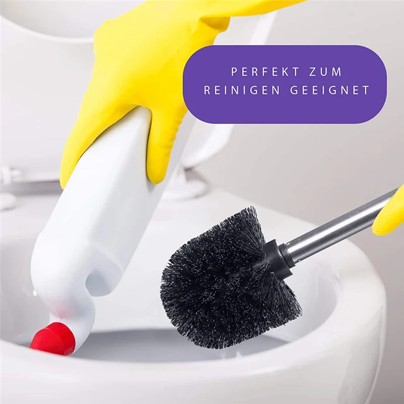 New Set of 4 Toilet Brushes, Stainless Steel Handle with Interchangeable Head, Black