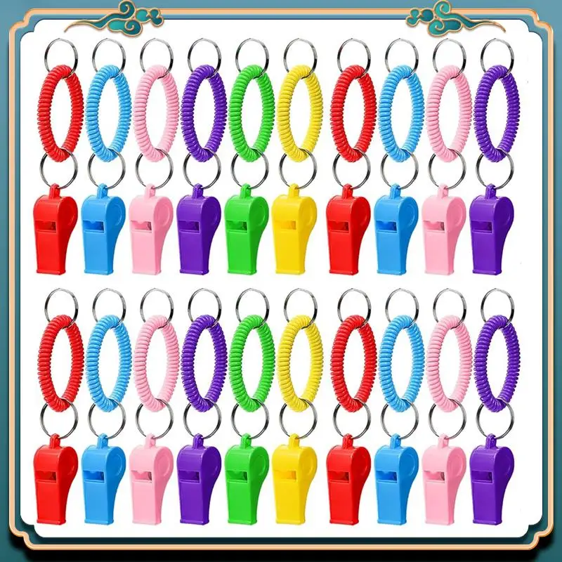 30 Pcs Sport Whistle Set With Bracelet, Plastic Whistles With Stretchable Coil Wrist Keychain For Coaches, Referees Highly Recom