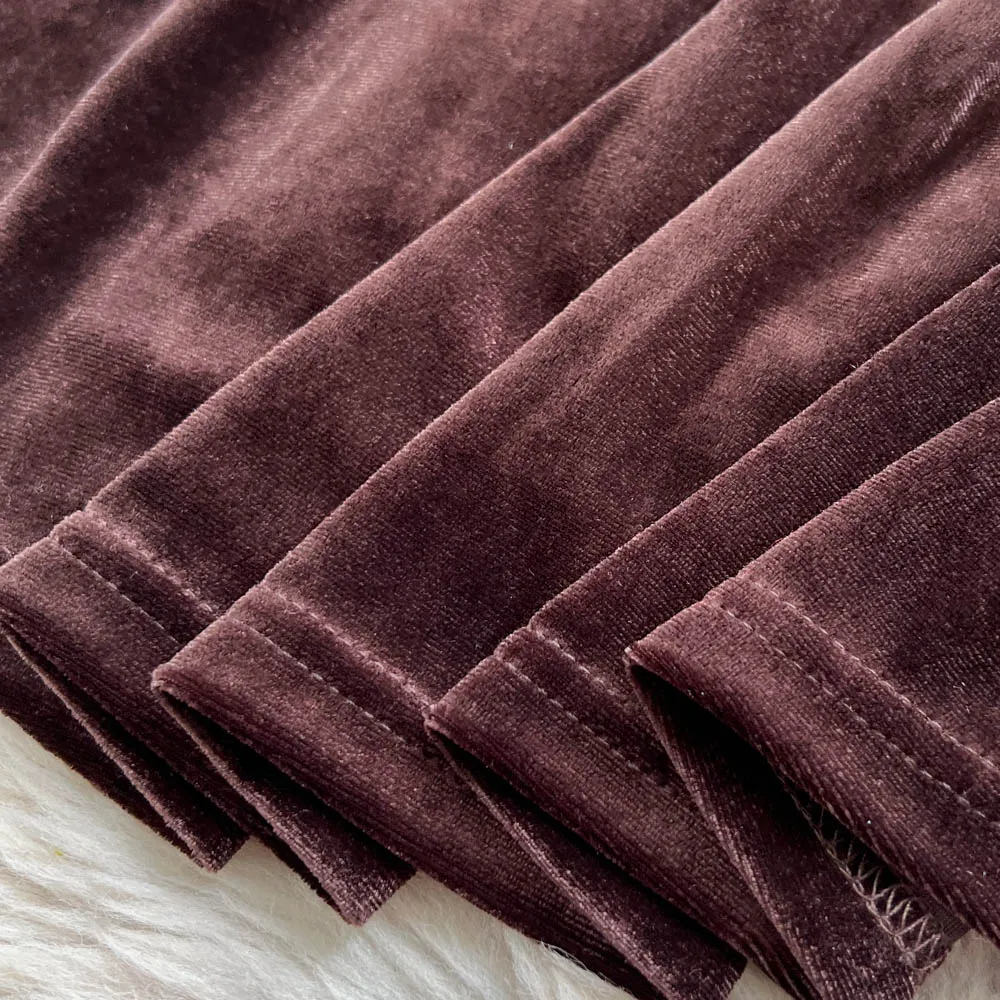 فستان أنيق مثير بأكمام طويلة من القطيفة مطوي فساتين حفلات النادي فستان صيفي للسيدات #3