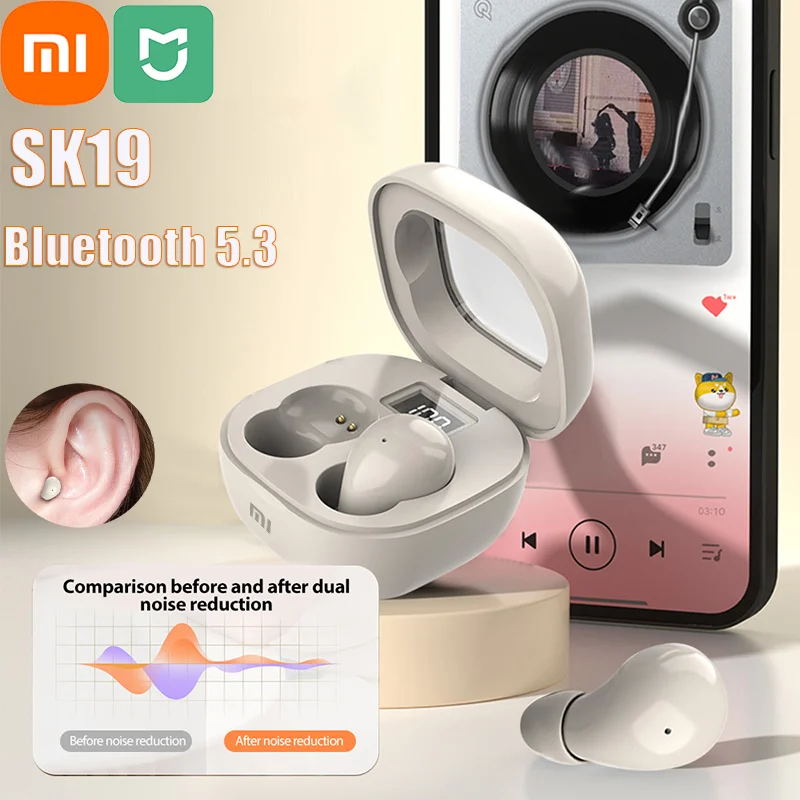 Xiaomi SK19 Mini Invisible Bluetooth 5.3 Earphones TWS Wireless Earbuds HIFI Stereo Noise Reduction Heasets with Microphones