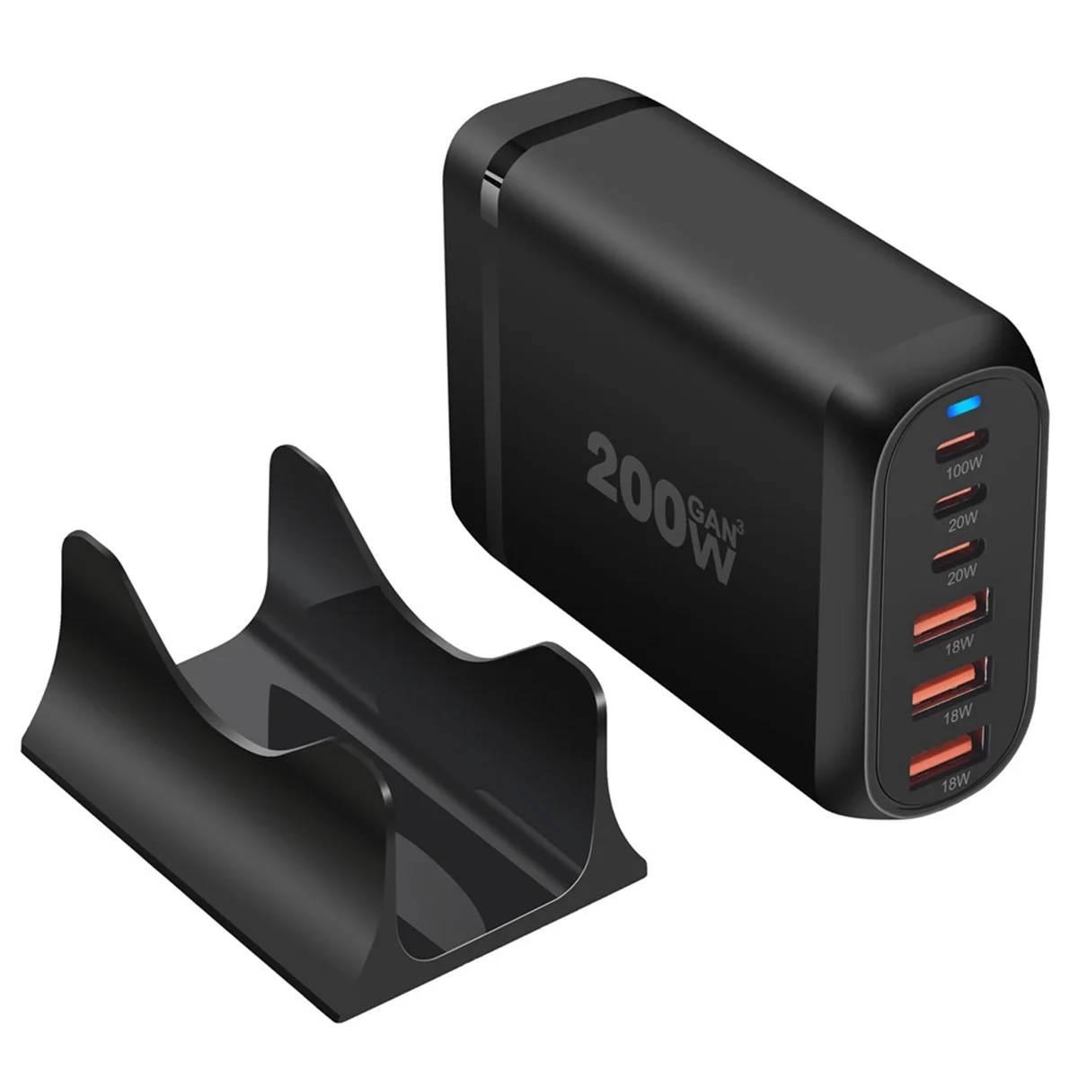 

# 404B Настольное зарядное устройство GaN, 200 Вт, 6-портовое зарядное устройство USB Type C PD, быстрое зарядное устройство Fast Charge 3.0, мобильное зарядное устройство USB, вилка США (черный)