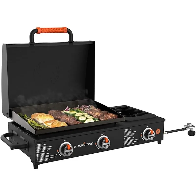 1860 On The Go Range top Combo with Hood & Handles Heavy Duty Flat Top BBQ Griddle Grill Station for Kitchen, Camping