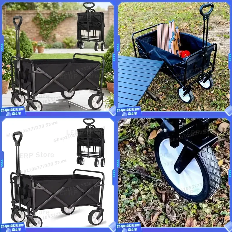 Outdoor Folding Wagon Cart Four Wheel Steel Platform Trolley For Beach Picnic Garden Shopping Steel Platform Folding Cart