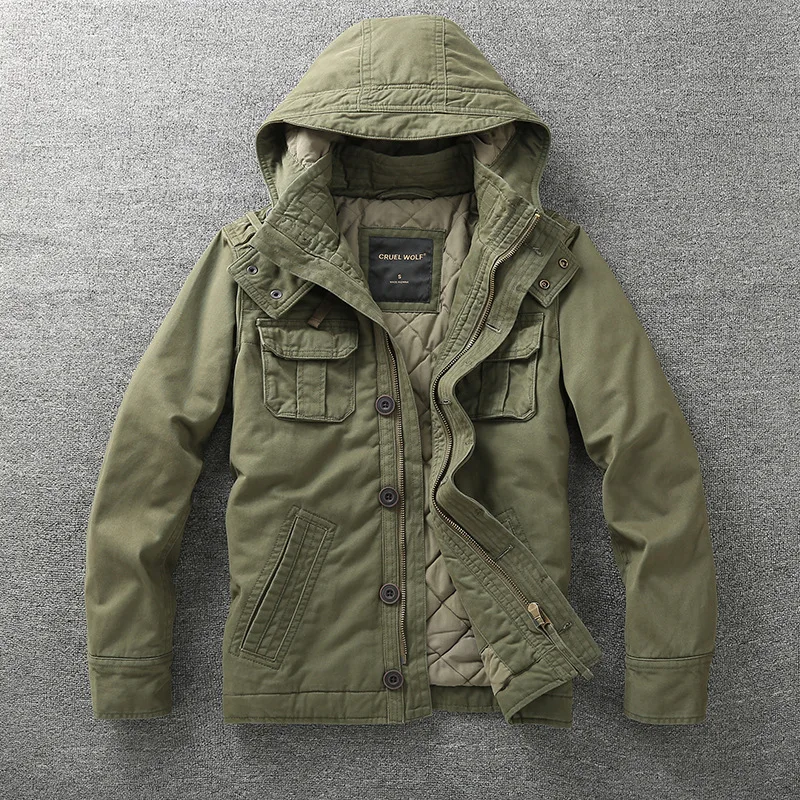 

Men Jacket Denim Retro Cargo Hooded Jacketes Outdoor Multi Pockets Camo Tops Field Casual Fashion Hiking Coats Uniform