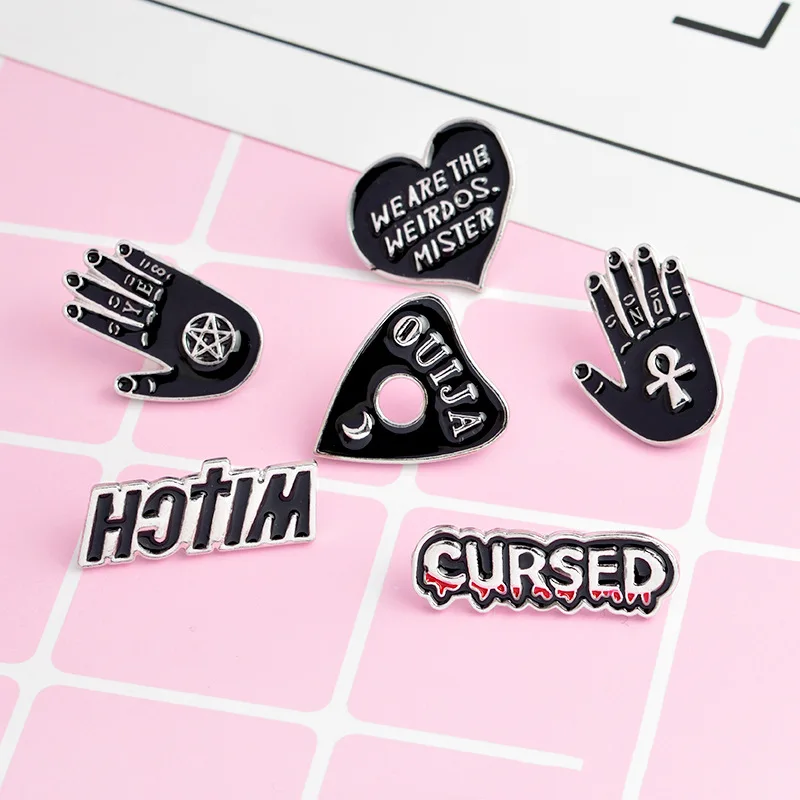 Palm Big Hand OUIJA Heart Denim Jacket Brooch Lapel Pins Black Magic Witch