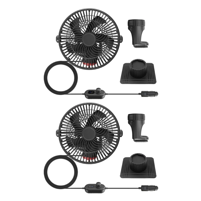L5BC Truck Cab Fan 12V/24V Plug In Vehicle Fan with Rotary Control, Guarded Clip and Base Mount for Drivers