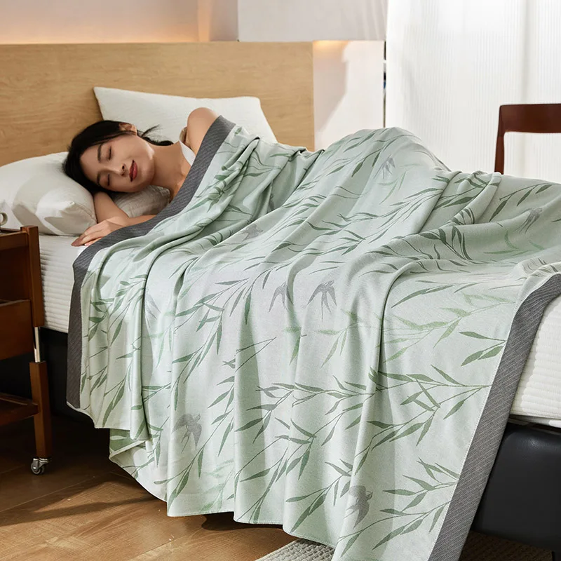 Manta refrescante 100% fibra de bambú para cama, grado A, manta fina de verano con estampado floral, ligera y transpirable.