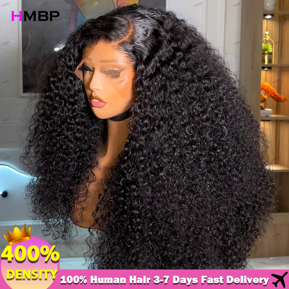 

Glueless Wig Human Hair 13x6 HD Lace Frontal Wigs Human Hair 400 Density Kinky Curly 4x4 HD Lace Wig Preplucked Remy Hair HMBP