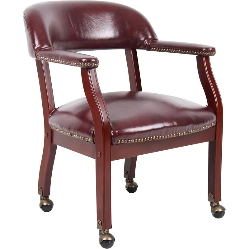 Captain’s Chair In Burgundy Vinyl W/ Casters