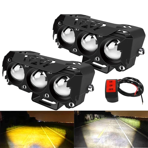 Faros delanteros de motocicleta con luz superbrillante de 3 lentes, foco de lente led, lámpara antiniebla para motocicleta, luces altas y bajas, luz de trabajo para Scooters